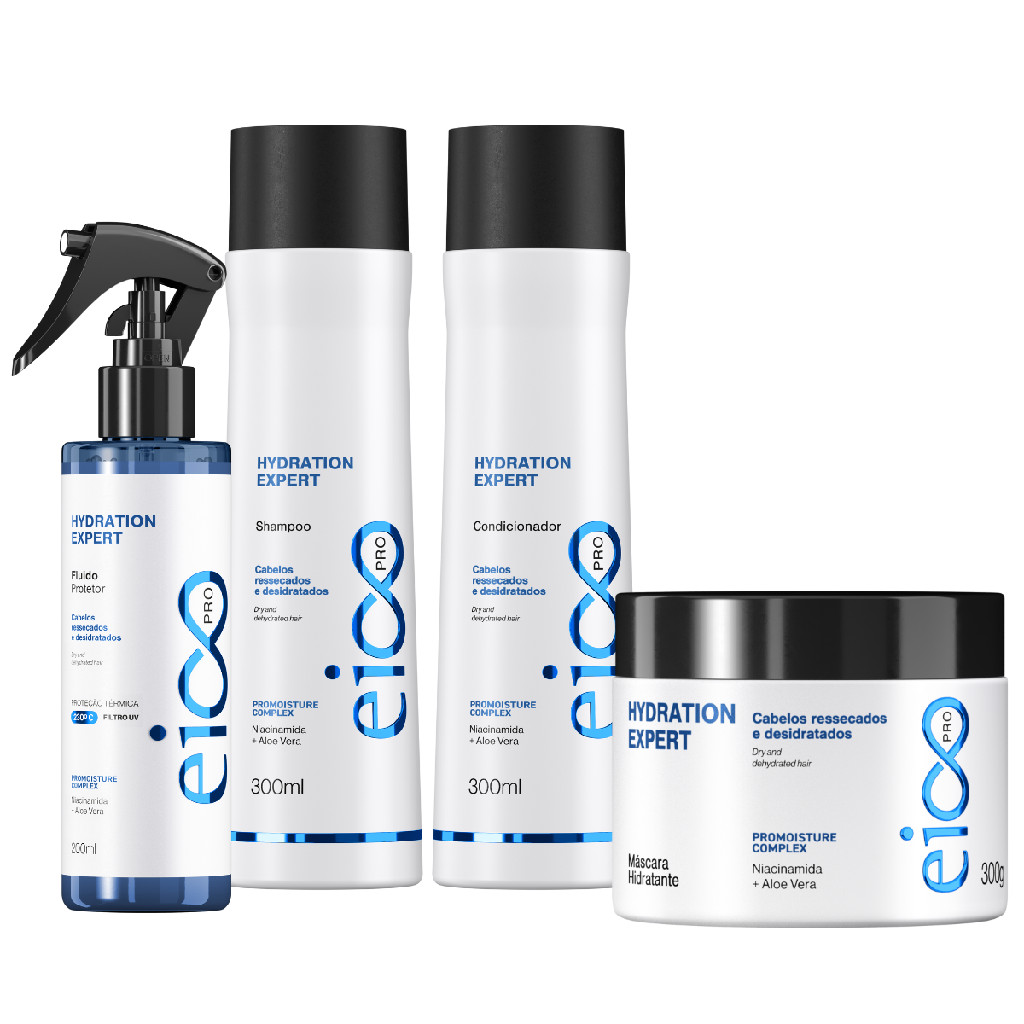 Kit Eico Pro Hydration Expert Shampoo Condicionador 300ml Máscara Tratamento 300g Spray 200ml