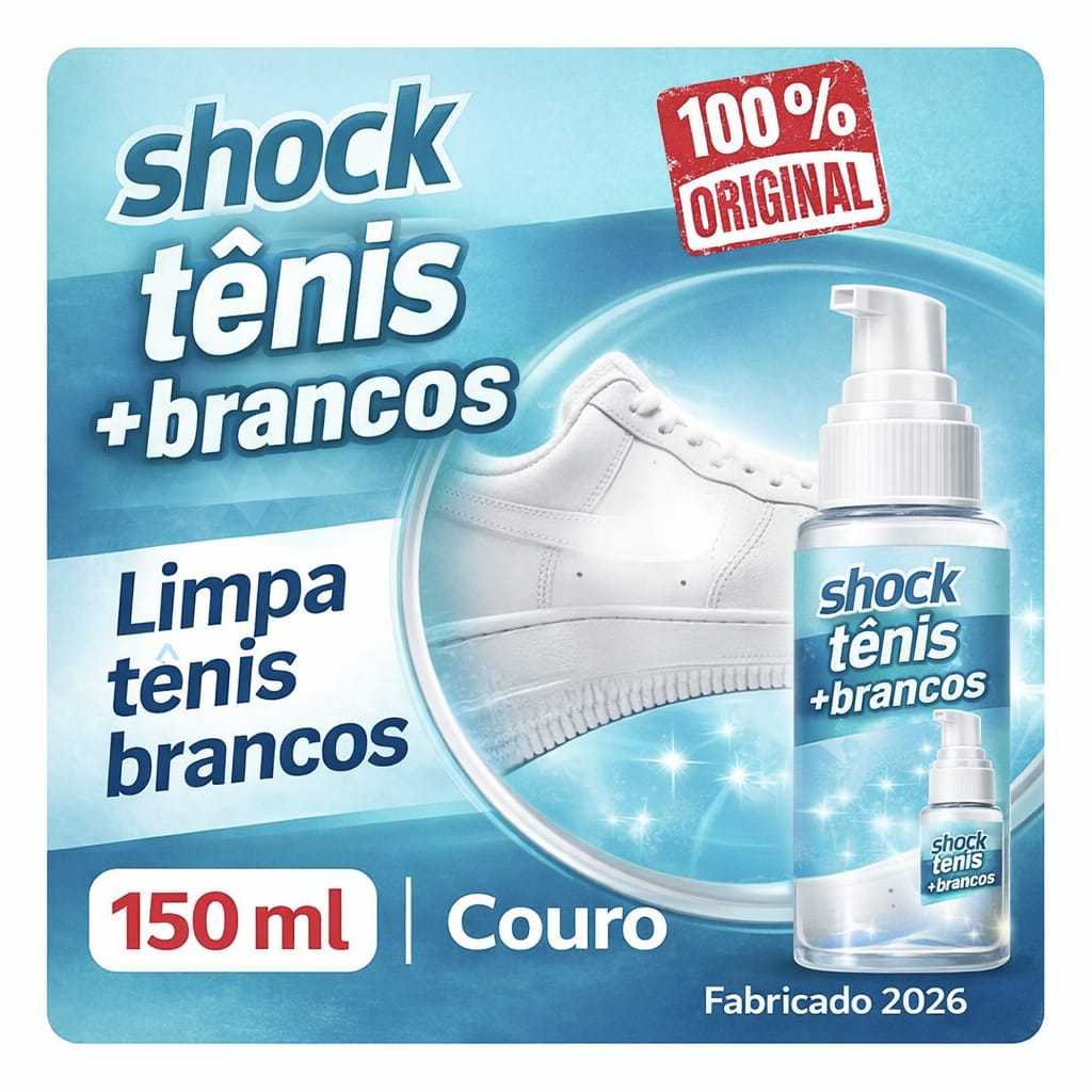 Limpa Tênis Branco e Couro Shock Mais Brancos – Remove Manchas Amarelas e Sujeira, Restaura o Branco Original