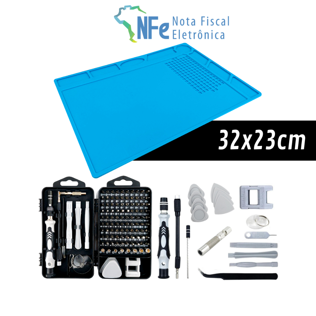 Kit Manta Antiestática 32x23cm com 117 Chaves Celular Iphone Manutenção Bancada Assistência Conserto
