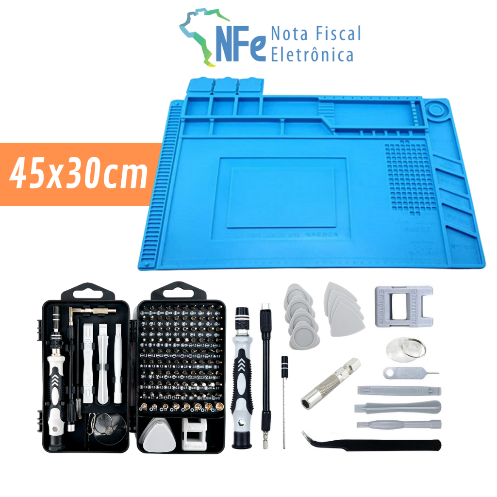 Kit Manta Antiestática 45x30cm com 117 Chaves Celular Iphone Manutenção Bancada Assistência Conserto