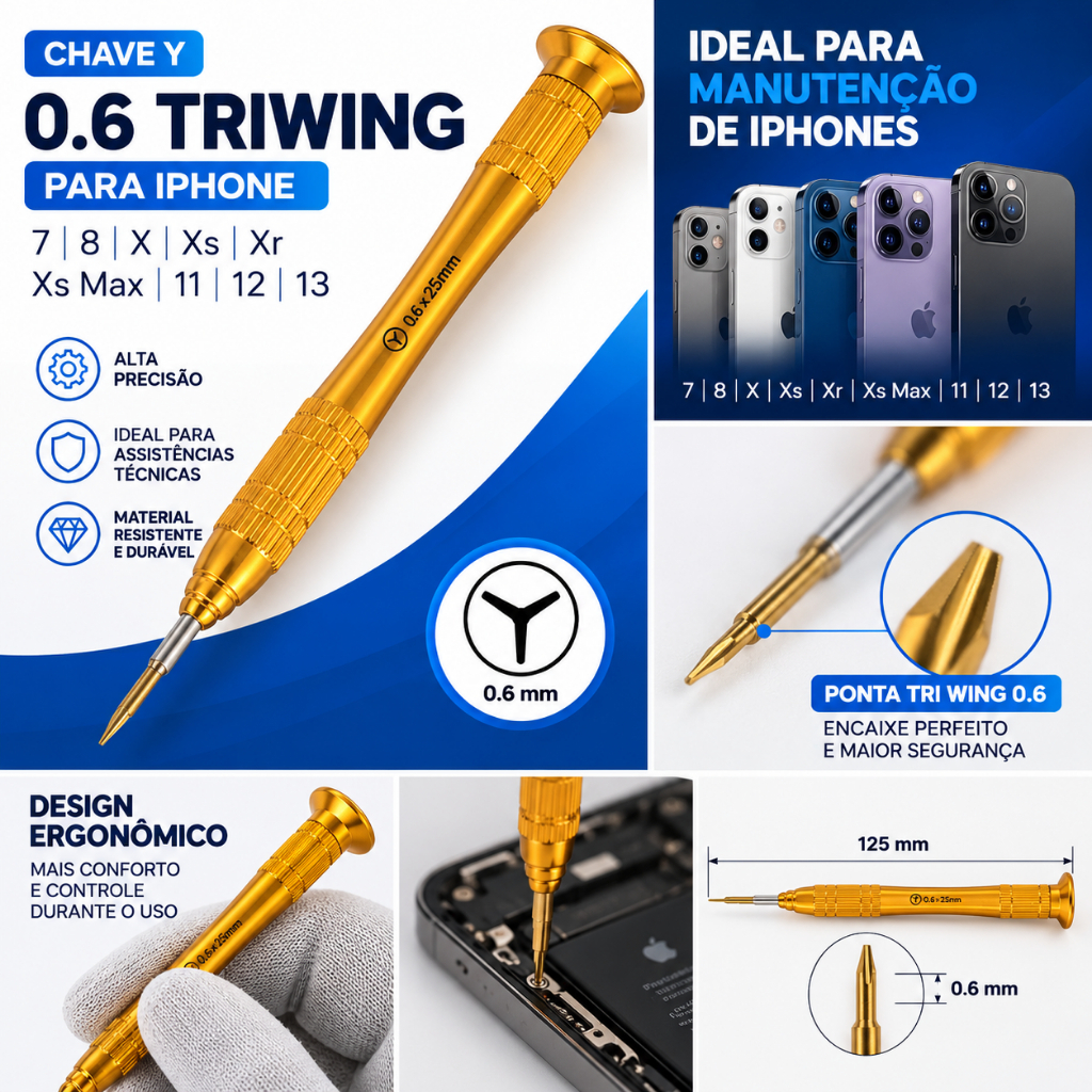 Chave Y 0.6 Triwing Para Iphone 7 8 X Xs Xr Xs Max 11 12 13