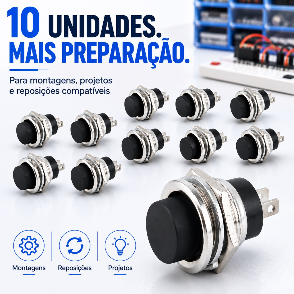 CHAVE PUSH BUTTON DS212 2 TERMINAIS - PRETA Emb 10pçs