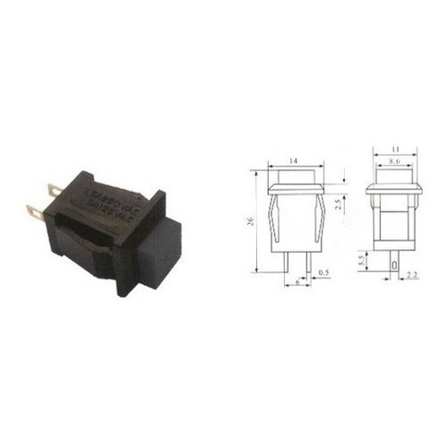 10 Peças - Chave Push Button Ds-431 Na Preto 2t Sem Trava