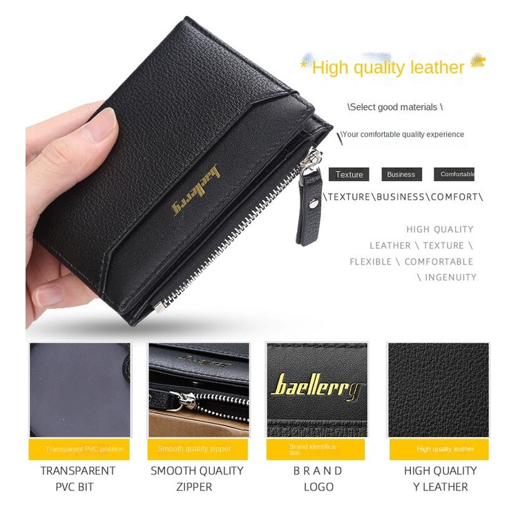 Carteira Curta Masculina Baellerry Estilo Coreano Com Vários Cartões De Couro PU Porta-Logotipo Dourado RFID
