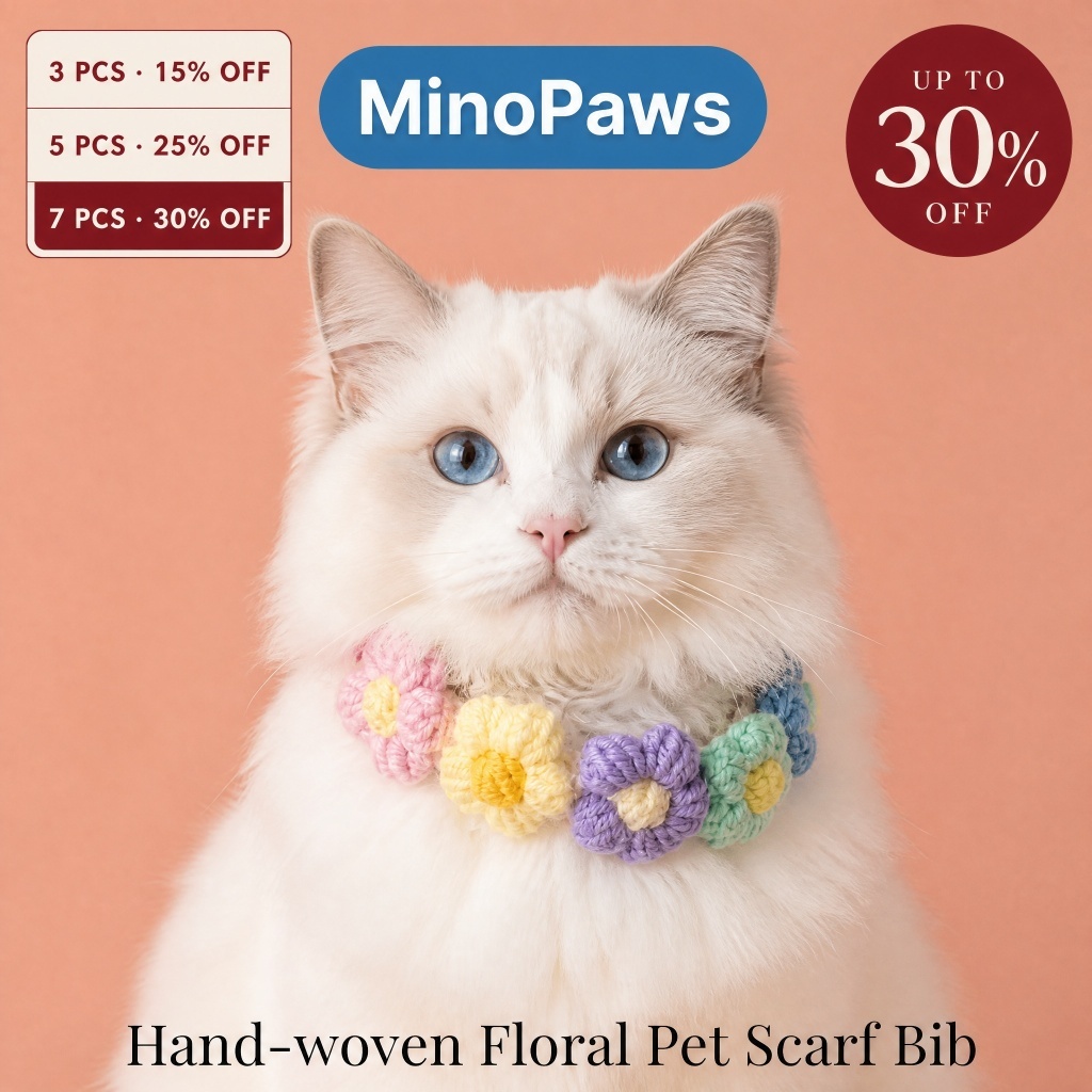 Colorido Artesanal Crochê Flor Gato Colar Cachecol Babador Ajustável Breakaway Para Gatinho Cães Pequenos Boêmio Macaron