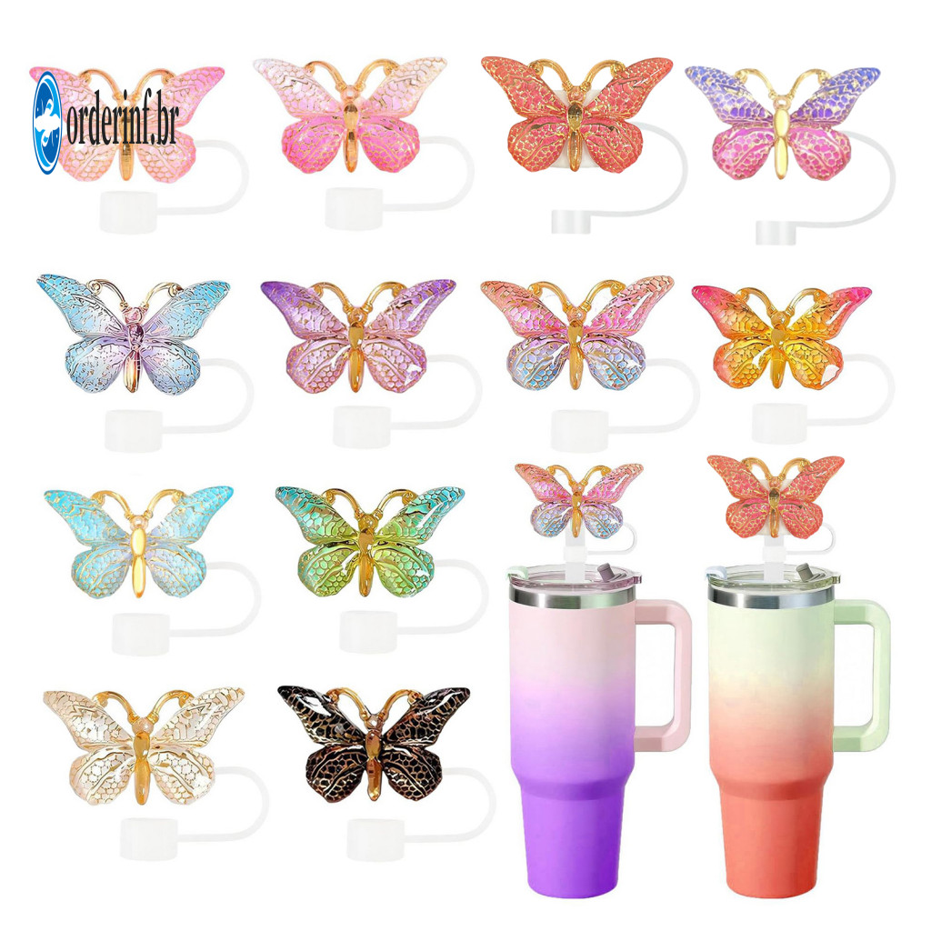 Universal Straw Lid for Coffee Cups Cover for 10mm Straws Reusable Silicone Butterfly Caps for – Dust-proof Colorful f