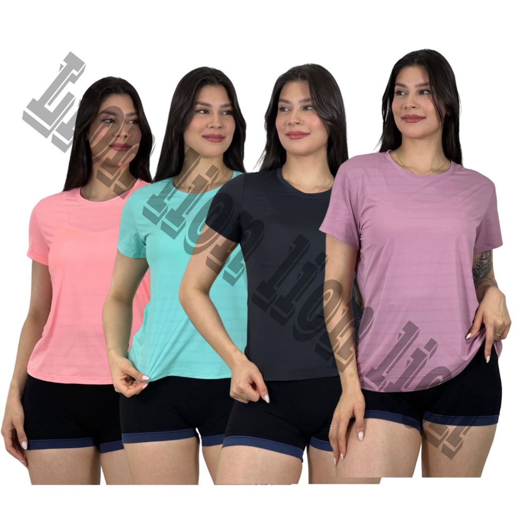 (KIT 4) Camisa Treino Feminina l Super Leve | Secagem Rápida | Toque Gelado | Alta Elasticidade  l CORES SORTIDAS