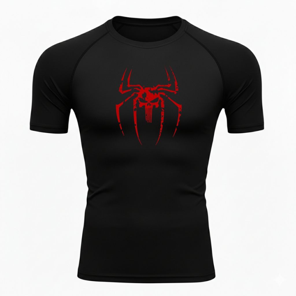 Punisspider Camiseta Esportiva De Compressão Curta Masculina E Feminina Camisa De Manga Tamanho ML XL Adulto