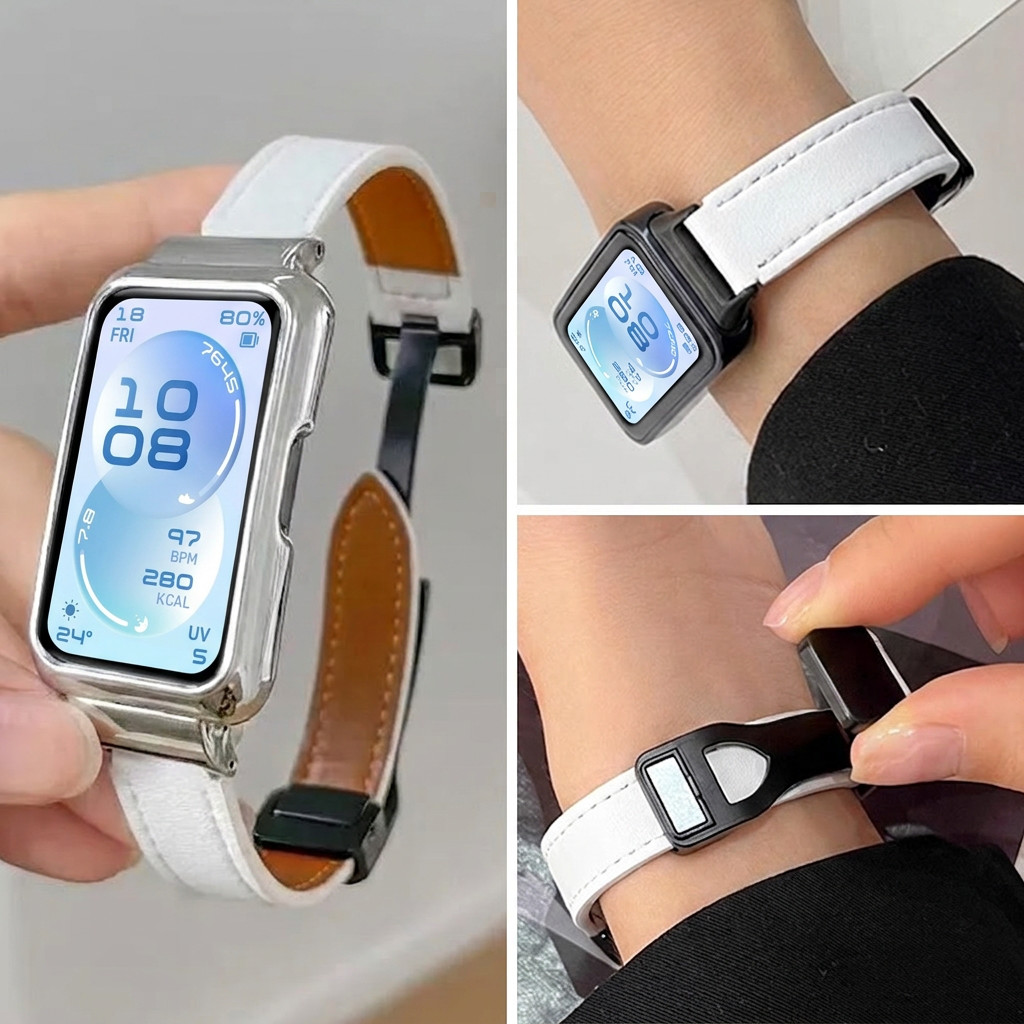 Pulseira De Couro Magnética Para Smartwatch Huawei Band 11/11 Pro , Cinto De Substituição , Acessórios 10 9 8 NFC