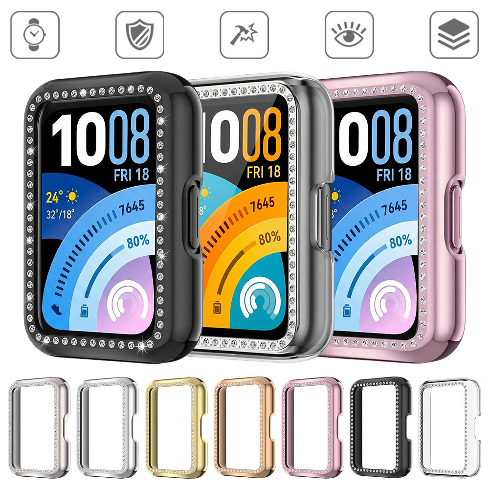 Bling Diamond PC Case Para Smartwatch Huawei Band 11/11 Pro/10 9 8 NFC Hard Shell Protetor De Tela Protetora Acessórios