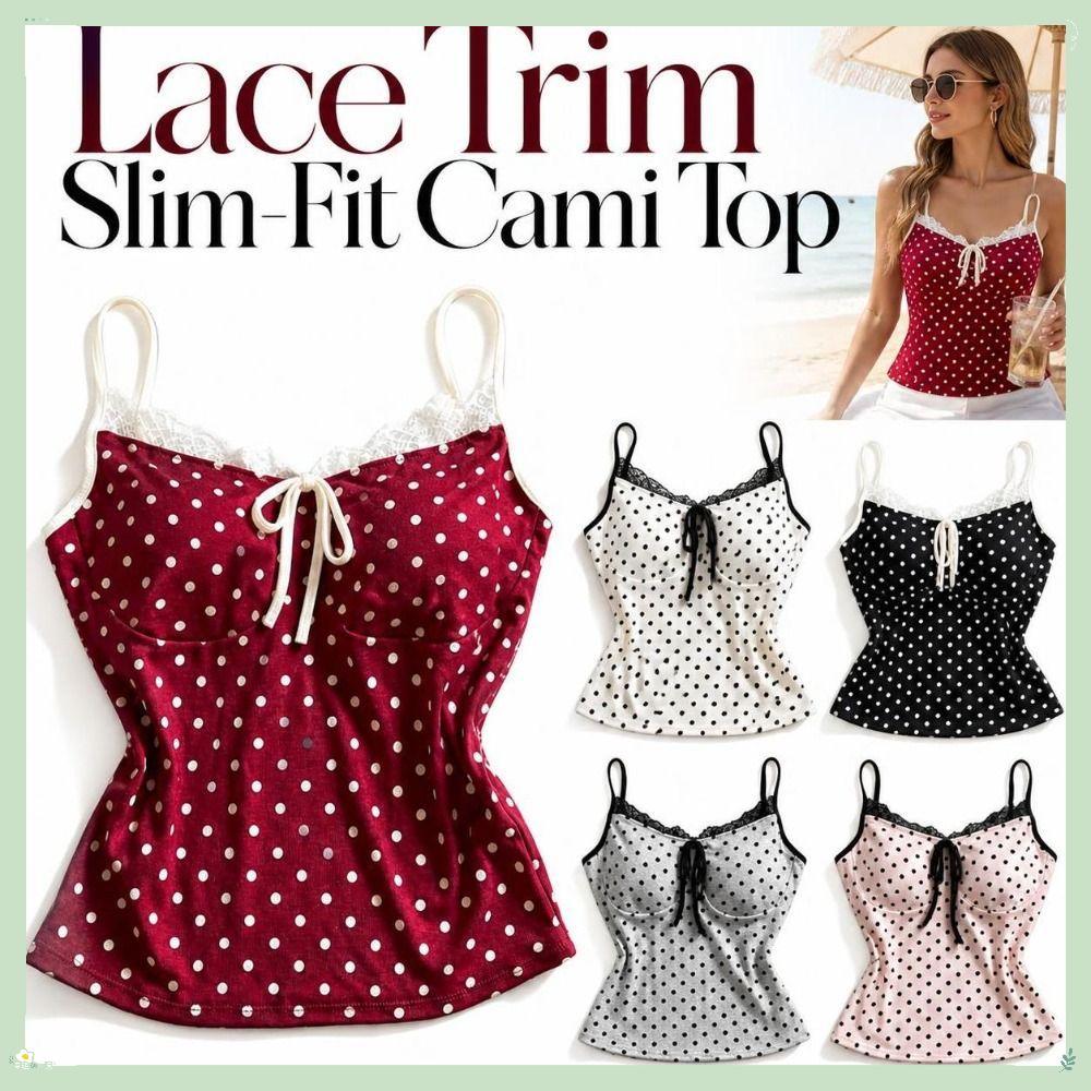 Camisola Com Acabamento Em Renda , Top Cami De Bolinhas Slim Fit Sem Mangas Acolchoado Confortável E Respirável Alça Esp