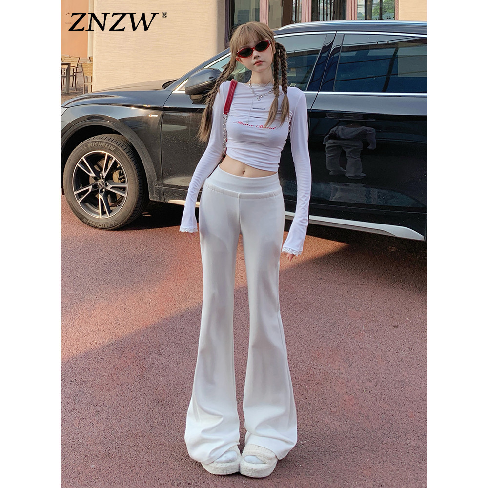 ZNZW calças brancas femininas pequenas 2026 outono inverno não Leggings estilo americano fino ajuste elástico Casual esp