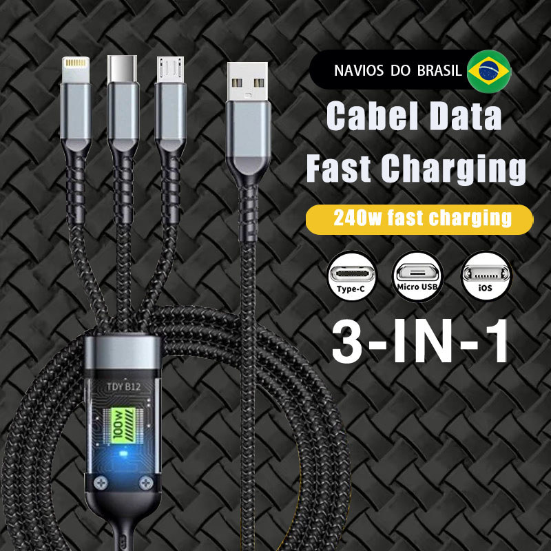 3 Em 1 Tipo C IOS Micro USB Carregamento Super Rápido Anti-Quebra Cabos Trançados De 100 W NKcase