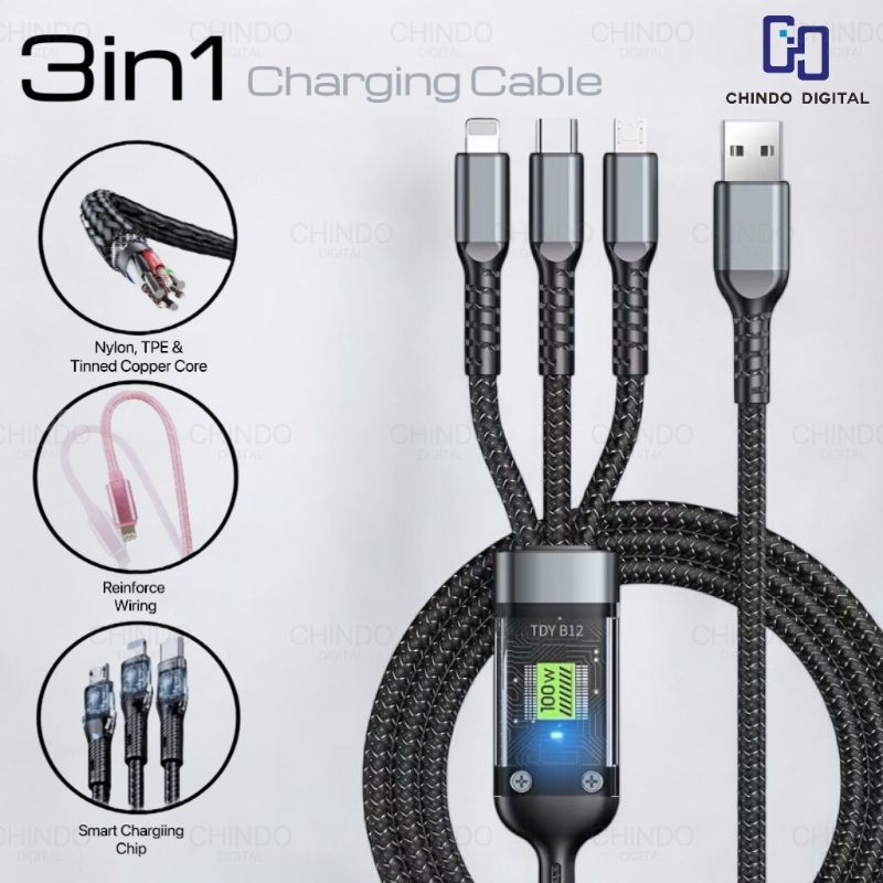 Carregador De Dados Pasevin Kabel Carregamento Rápido 3 Em 1 Lightning Micro USB Tipo c Preto Para V8 IOS -
