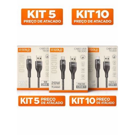 kit10/5 Cabo De Dados Turbo Usb Para tpc/ios-Micro-usb 1m 20w Agold CB98/123