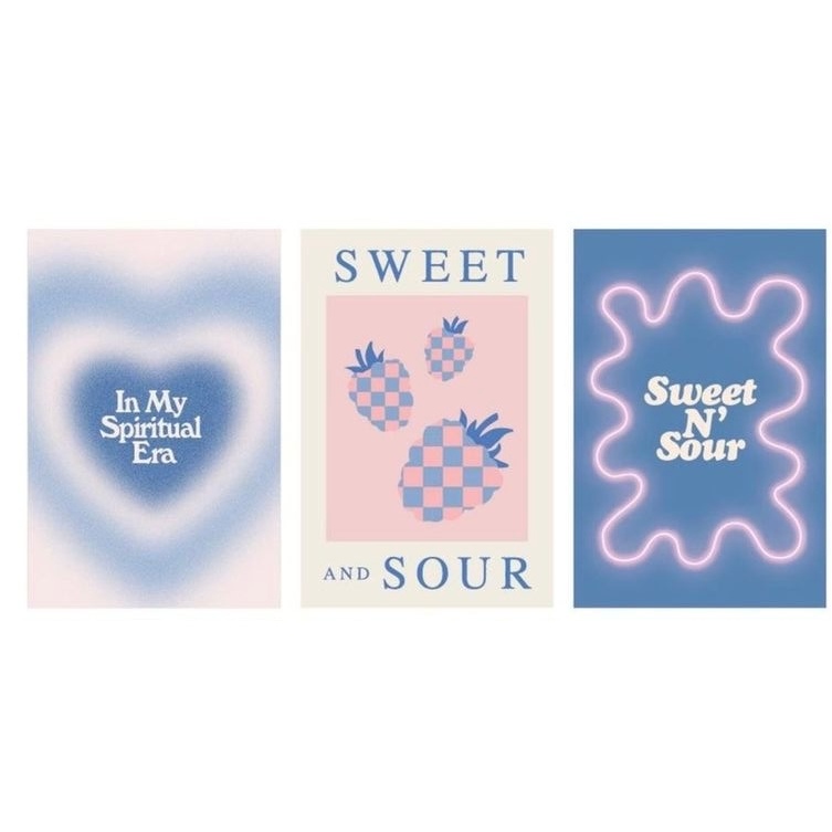 Quadros Decorativos Spiritual Era Coração Aura e Sweet N' Sour Blue Aesthetic (3 peças)