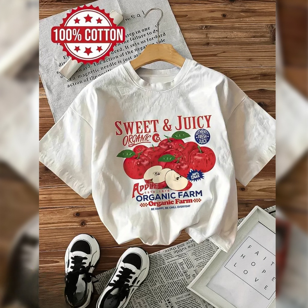 Camisa Camiseta T-Shirt Maçãs Sweet and Juicy Estilo Vintage Algodão Aesthetic Alta Qualidade - Estilo Nacional