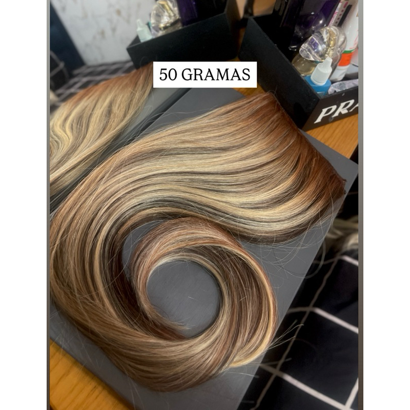 Cabelo Russo 50g Humanizado Premium Loiro Mechas Preto Iluminado