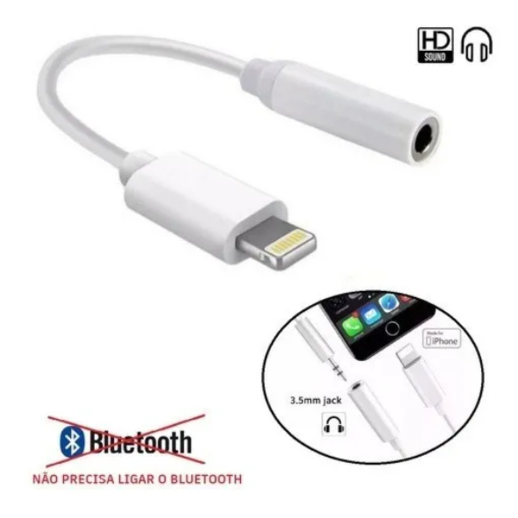 Adaptador Lightning para P2 3,5mm · Conector de Fone de Ouvido para iPhone iOS · Plug and Play
