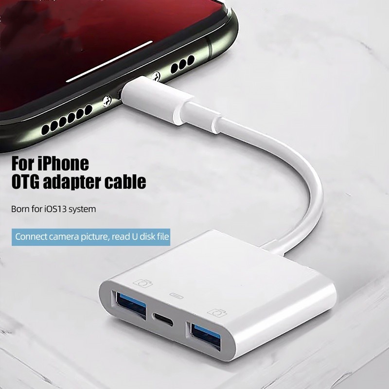 Cabo Adaptador OTG Para iOS 13 14 15 Iluminação Conector USB Com Porta De Carregamento Mouse De Teclado De Disco U