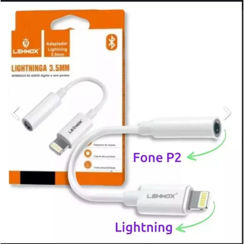 Adaptador IOS Lightning P/ Conector de fone de Ouvido P2 3.5mm