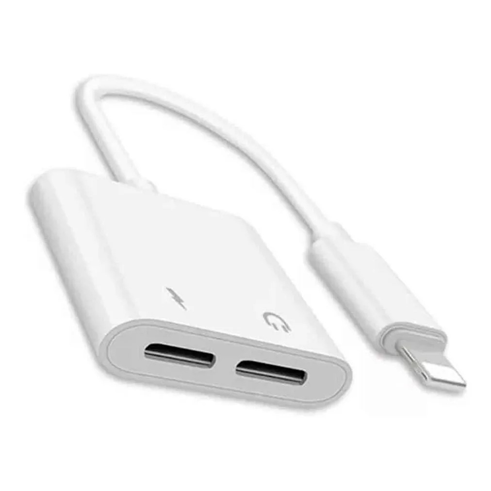 Conector Adaptador ( 2x1 ) Lightning 2 em 1 para iPhone 7 / 7Plus / 8 8Plus / X / Xs / Xs Max - SUPORTA iOS 10 ou acima