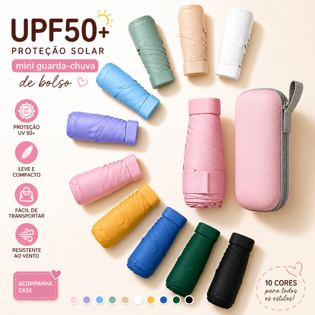 UPF50 + Mini Guarda-Chuva De Bolso , Proteção Solar UV Portátil À Prova D'água De Vento