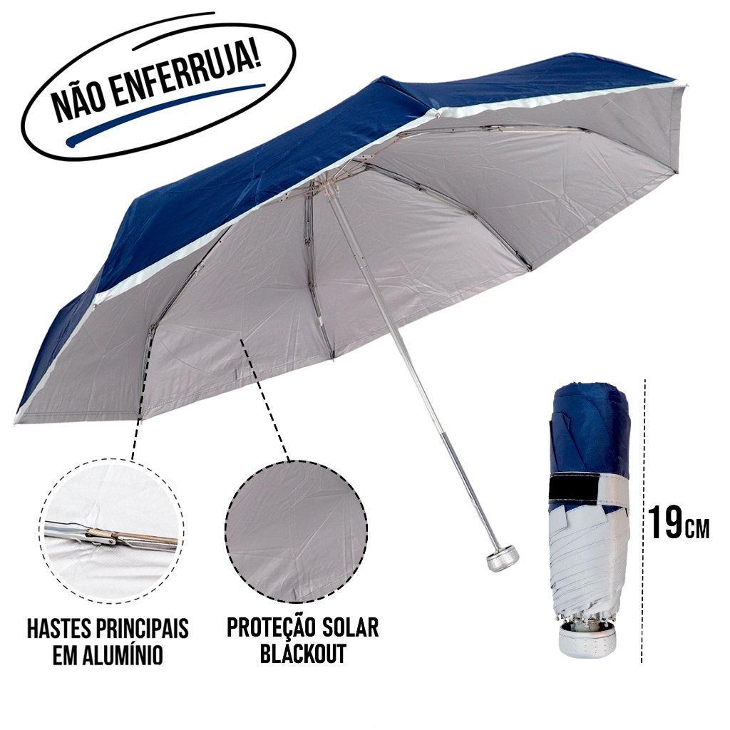 GUARDA CHUVA MINI UV COMPACTO COM PROTEÇÃO SOLAR CABE NO BOLSO/MOCHILA RESISTENTE e LEVE FEITA EM ALUMINIO l MINI UV