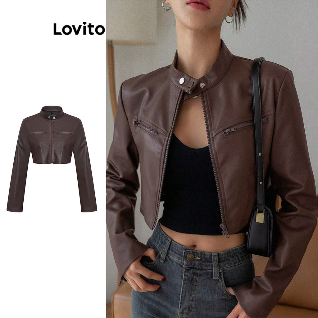 (Trendy) Lovito Jaqueta Casual Corta-Vento/Jaqueta Com Zíper Impermeável E Pontas Feminino L106AD280
