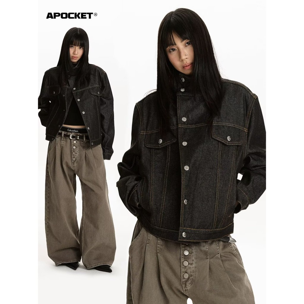 DY807 American Retro High-End Black Denim Jacket Design Feel Nicho Solto All-Match Casual Top Trendy