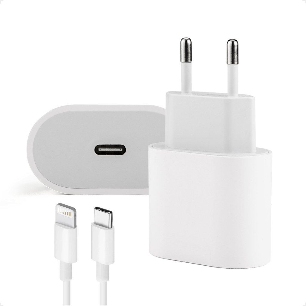 Carregador Para iPhone Completo Fonte Tipo C 20w + Cabo USB - C Light Ning Bivolt