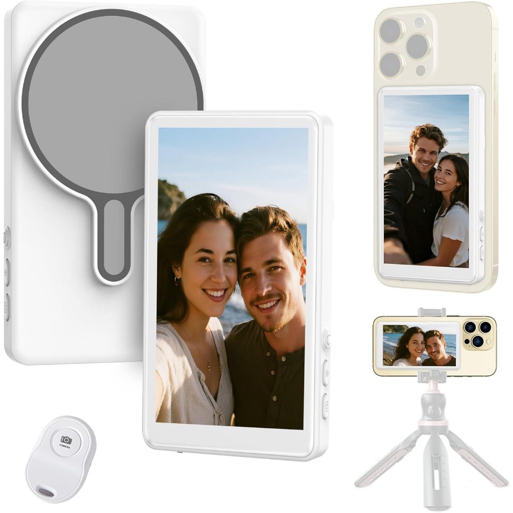 Espelho de Selfie para Celular Monitor de Vlog Universal para Câmera Traseira Kit Influencer Compatível com iPhone Samsu
