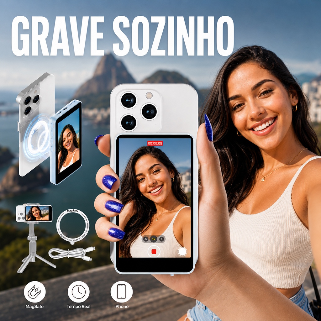 Monitor Selfie Magnetico iPhone 7 ao 16 Tela Para Vlog TikTok YouTube Maquiagem 4K Sem Fio SYNCO XView