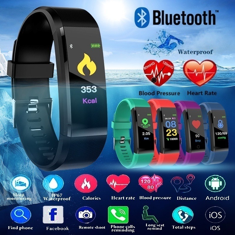 1115 Plus Smart Watch Monitor De Freqüência Cardíaca Bluetooth Fitness Tracker Pulseira À Prova D'água Para iphone Android