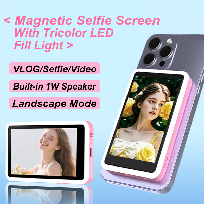 Monitor De Selfie Com Tela De Luz De Preenchimento Para iPhone E Android , Vlog Câmera Traseira Magnética Sem Fio 4K/108