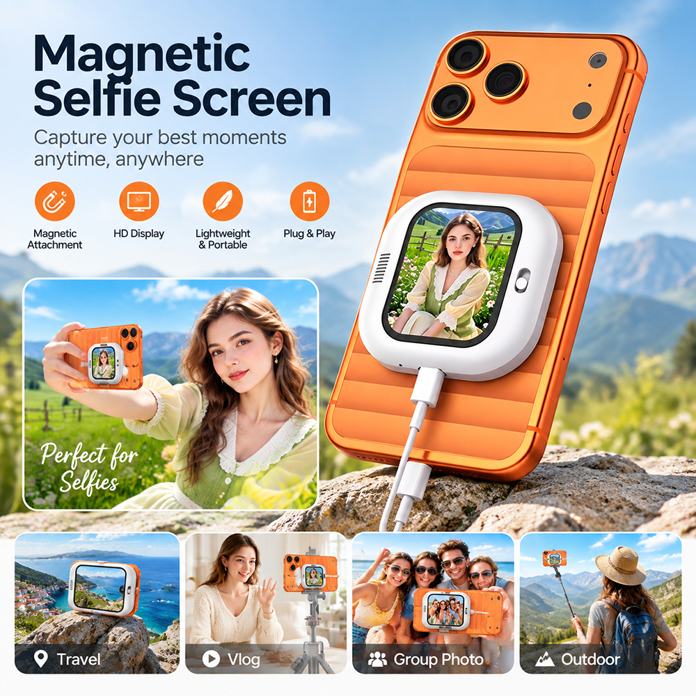 Tela Magnética Com Fio Para Selfie , HD De 2.01 Polegadas , Câmera Traseira , Monitor De iphone , AndroidVlog , Transmis
