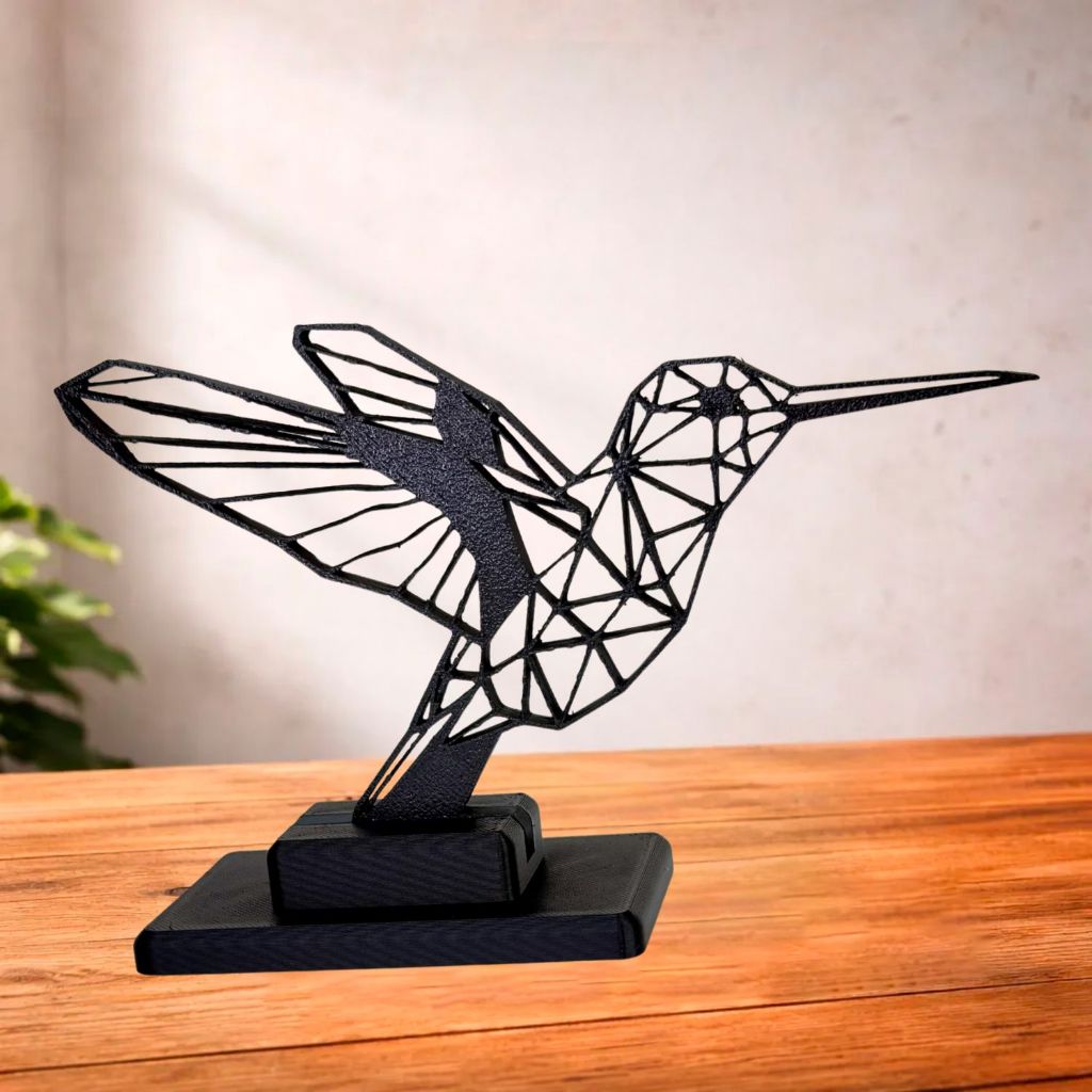Beija Flor Low Poly Decorativo Estilo Minimalista Preto Escultura Animal Geométrico Decoração de Interiores Home Office