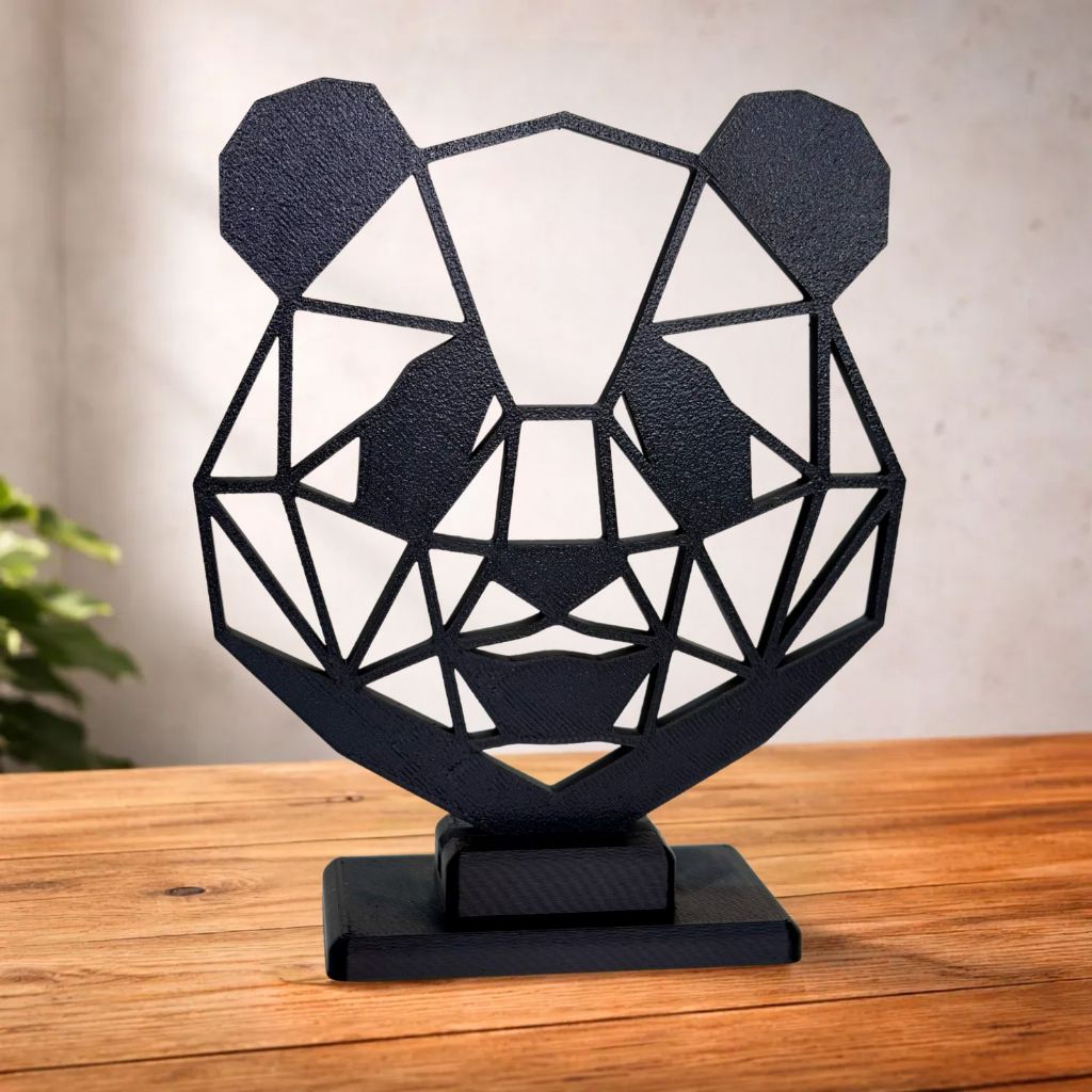 Panda Low Poly Decorativo Estilo Minimalista Preto - Escultura Animal Geométrico para Decoração Interiores Home Office