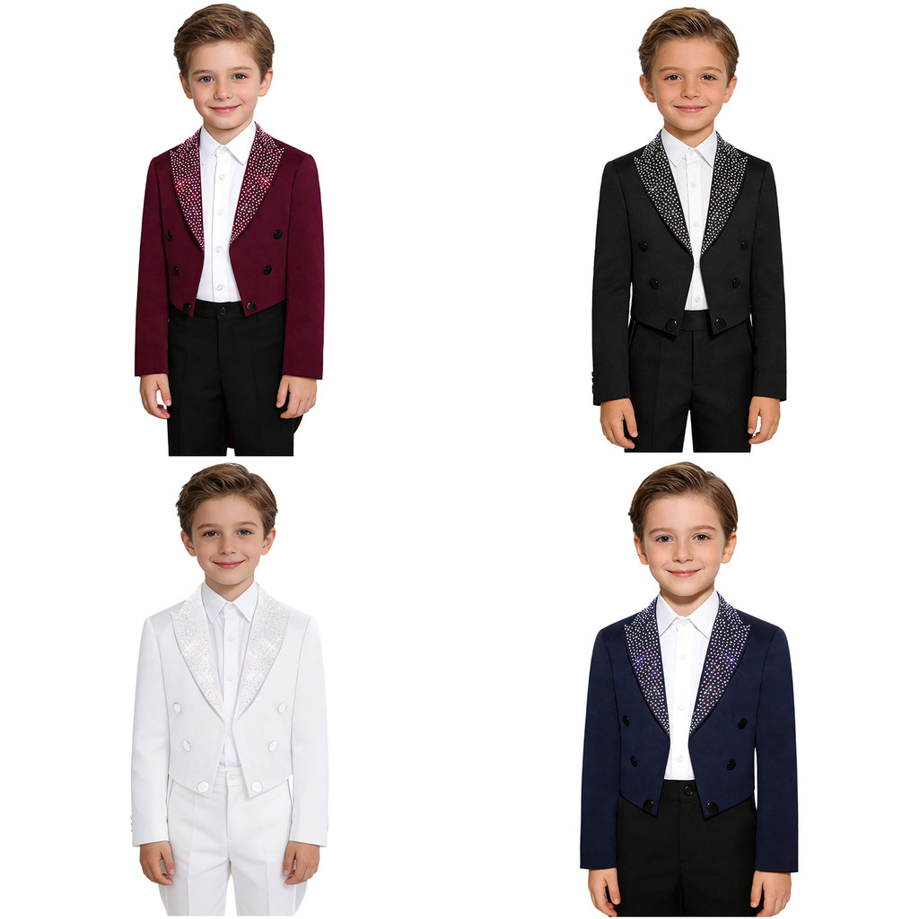inhzoy Crianças Meninos Cavalheiro Smoking Tailcoat Lapela Com Strass Manga Longa Frente Aberta Blazer Outerwear Para Fe