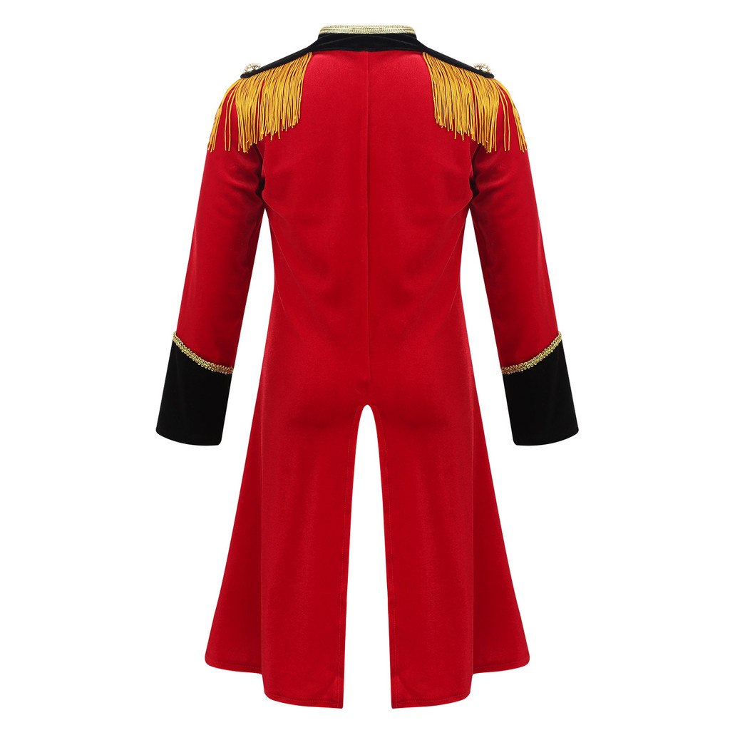 inhzoy Crianças Meninos Circus Ringmaster Traje Manga Longa Gola Borlas Ombro Tailcoat Com Chapéu De Feltro Para Perform