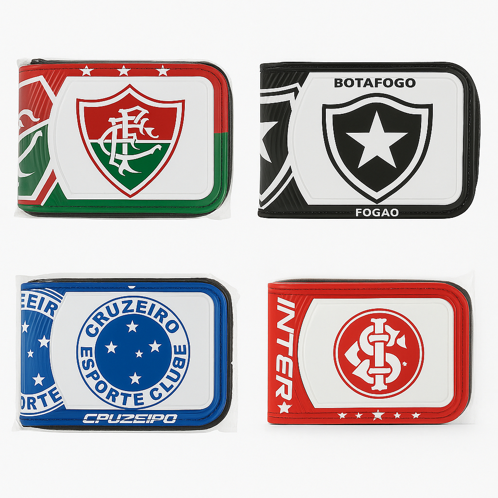 Carteira Esportiva Personalizada Times Brasileiros Em Couro Sintético Presente Unissex Com Zipper