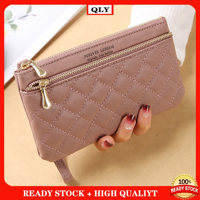 Bolsa De Embreagem Feminina De Longa Capacidade Fina Versão Coreana Versátil Lingge Zipper Para Celular