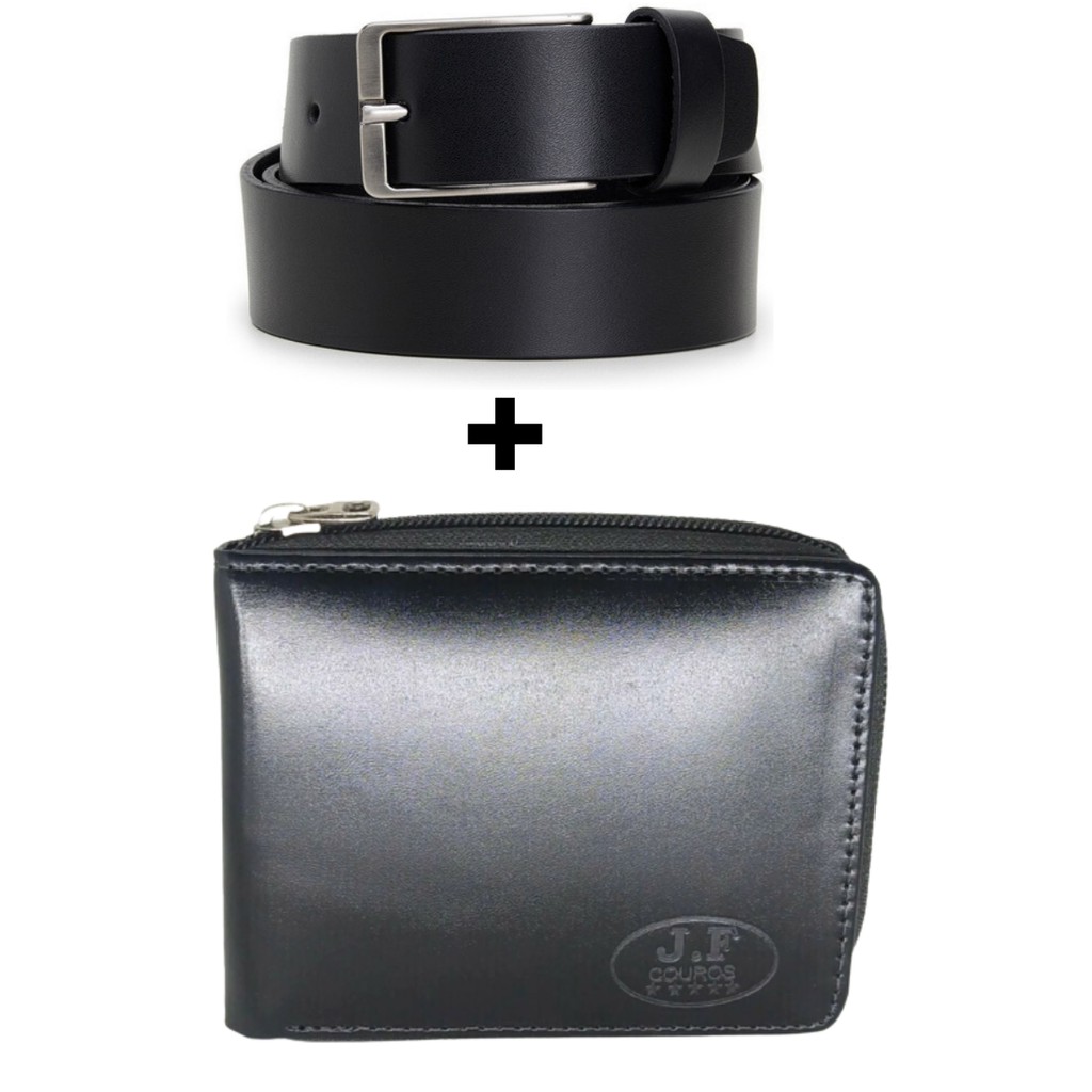 Kit carteira masculina grande couro legitimo de Zipper enviado na caixinha J F COURO Premium  E Cinto Masculino