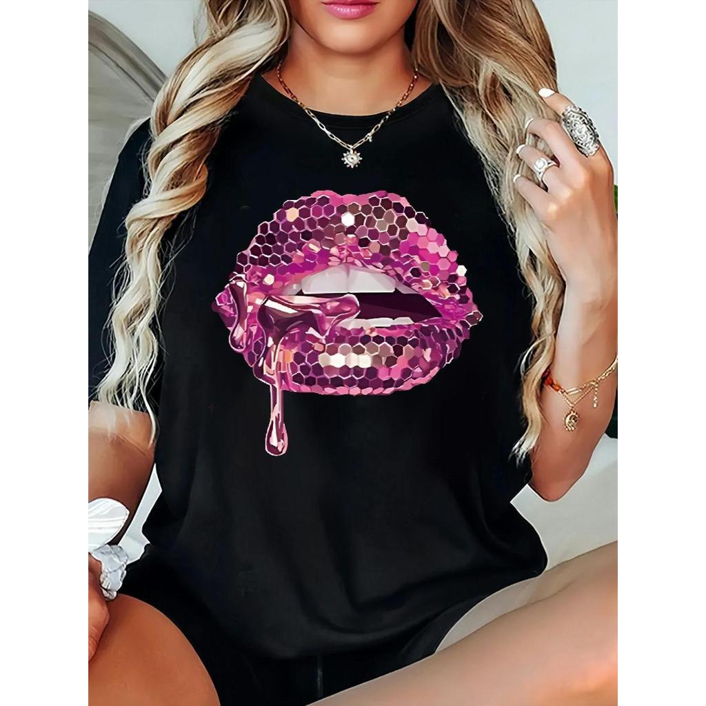 Camiseta Feminina Plus Size Oversized Estampa Cartoon Letter Number Confortável Estilosa Divertida Casual