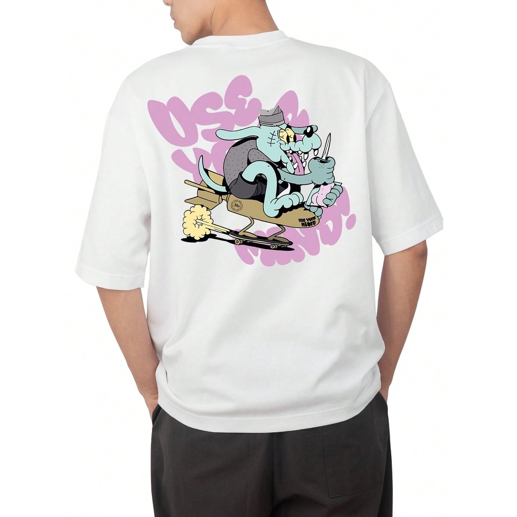 Camiseta Oversized Masculina Feminina T-shirt streetwear cartoon Rocket dog foguete desenho 100% algodão
