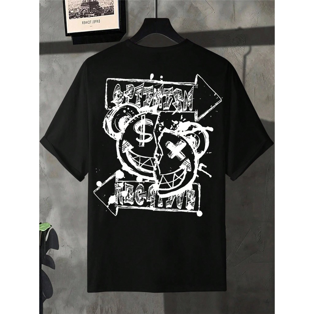 Camiseta Oversized Masculina Feminina T-shirt Gráfica de Ombro Caído de Ajuste Folgado  Estampa Cartoon