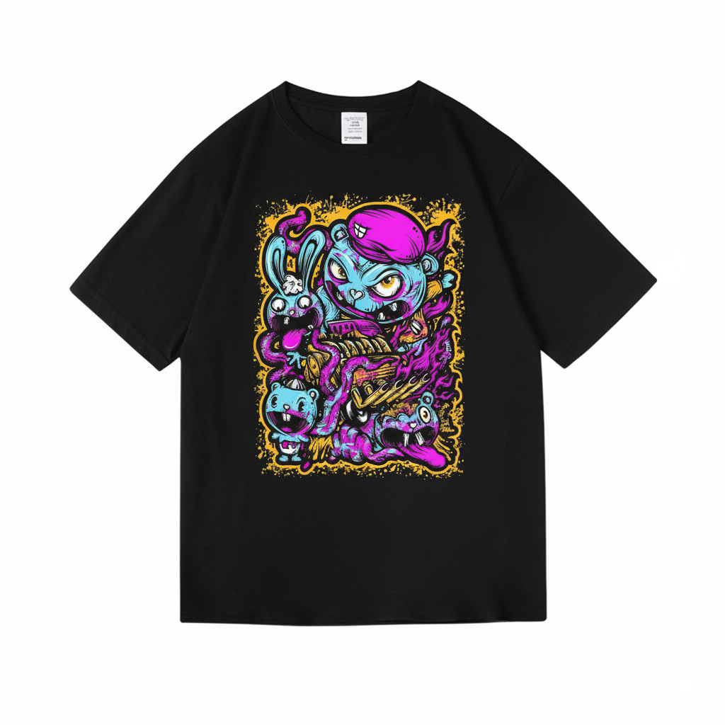 Camiseta Unissex Oversized Plus Size Feminina Masculina Plus Size   Personagem Cartoon Vibrante Streetwear Moderna