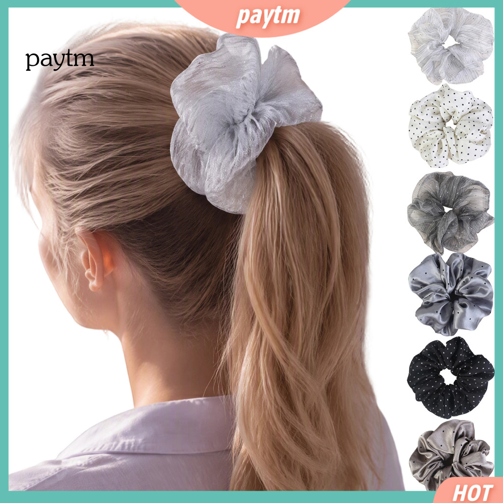 Satin Hair Scrunchies Stylish Ties for Gifts Retro Polka Dot Tie for Women Girls – Soft Elastic Korean Style Elegant P