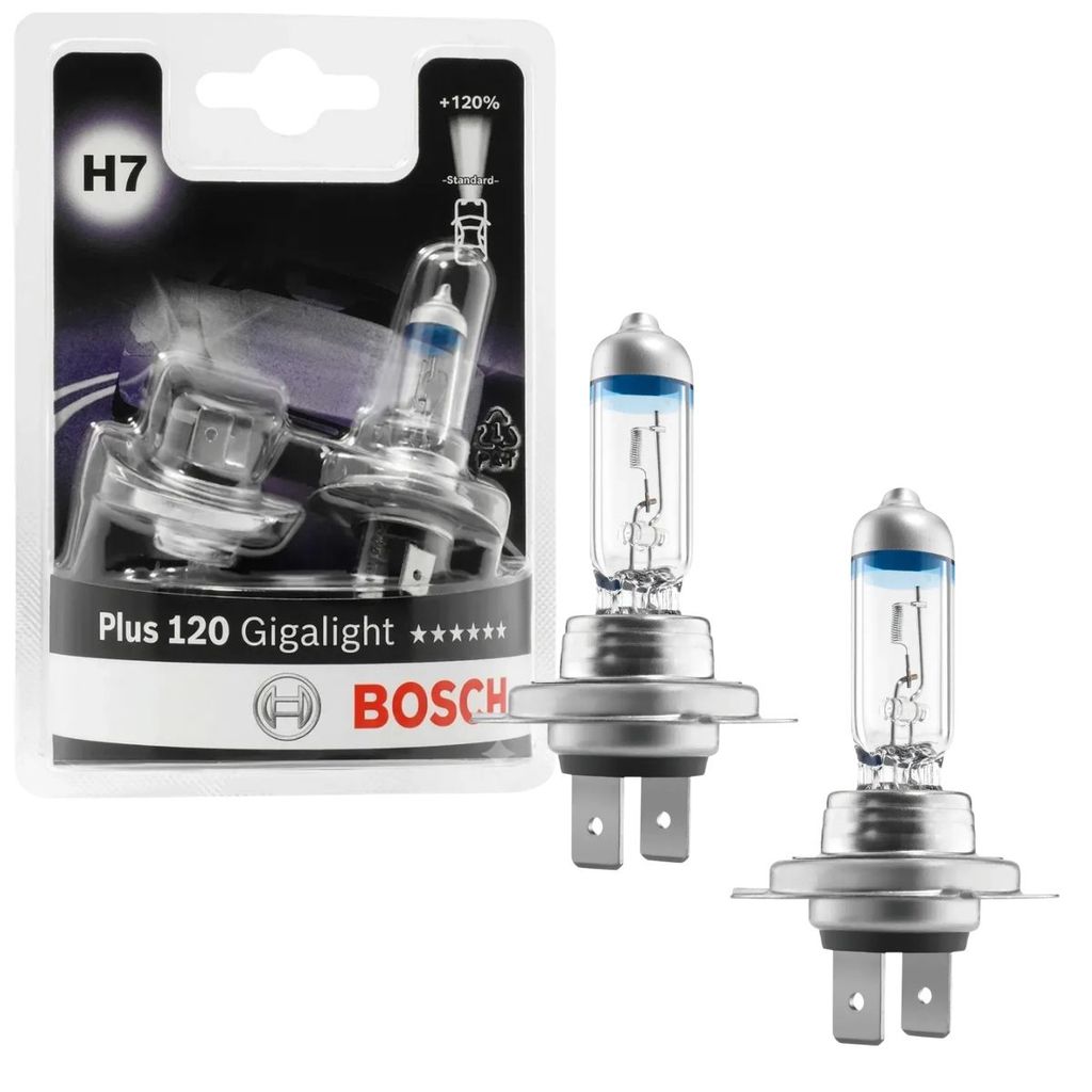 PAR LÂMPADA HALÓGENA FAROL ALTO E BAIXO H7 55W 12V BOSCH GIGA LIGHT PLUS 120%+ LUZ
