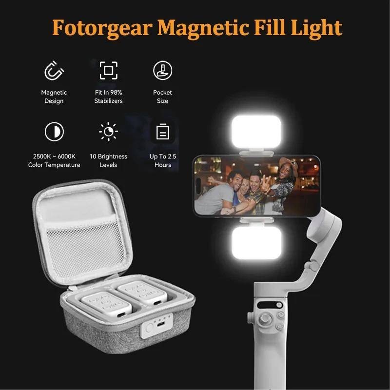 Fotorgear Vectorgear GBL01 Mini Lâmpada Magnética De Preenchimento Com Caixa De Carga Para DJI Osmo Mobile 6/SE/Zhiyun SMOOTH4/5/Feiyu Gimbal